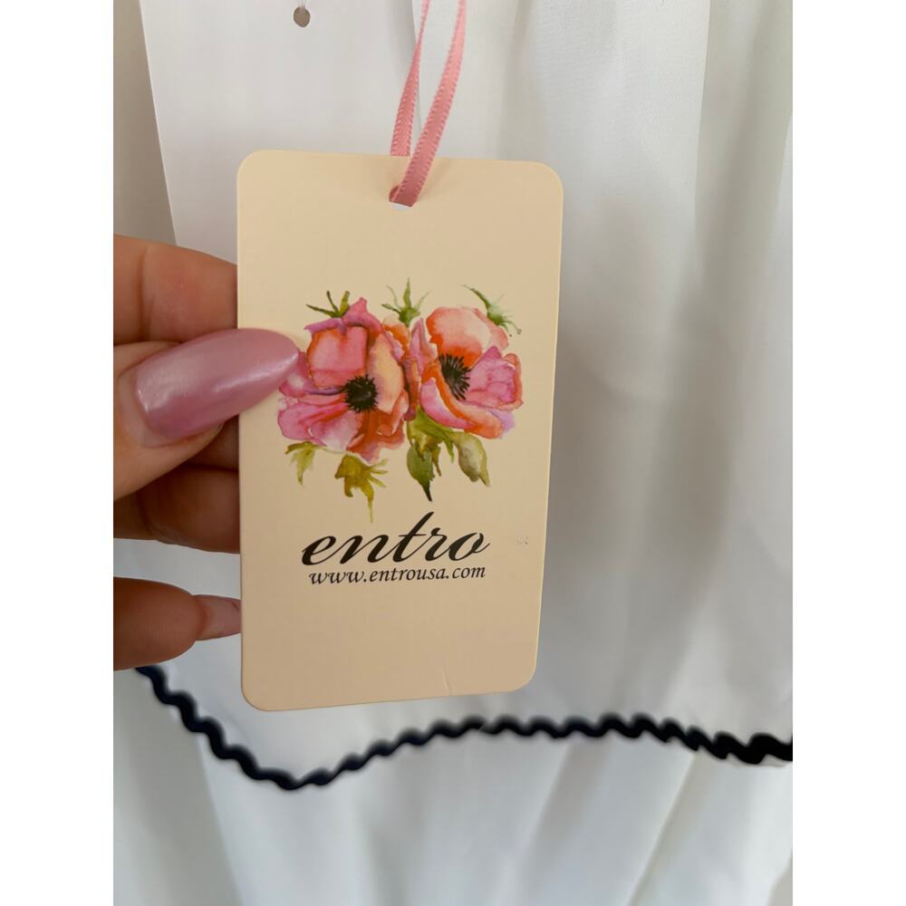 NWT Entro White Ruffle Dress Black Trim Flutter Sleeve Dress Size Small - Picture 7 of 8